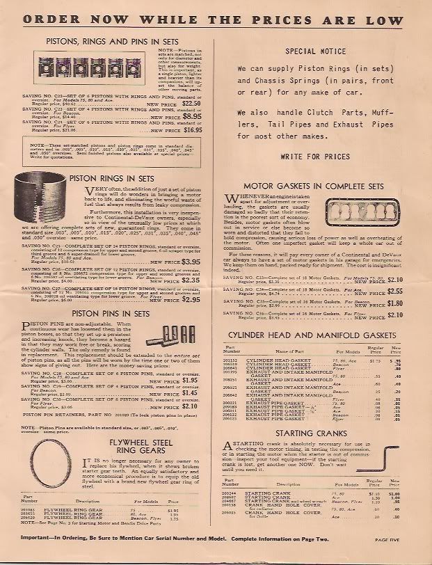 Continental/DeVaux parts list from 1940 General Discussion Antique